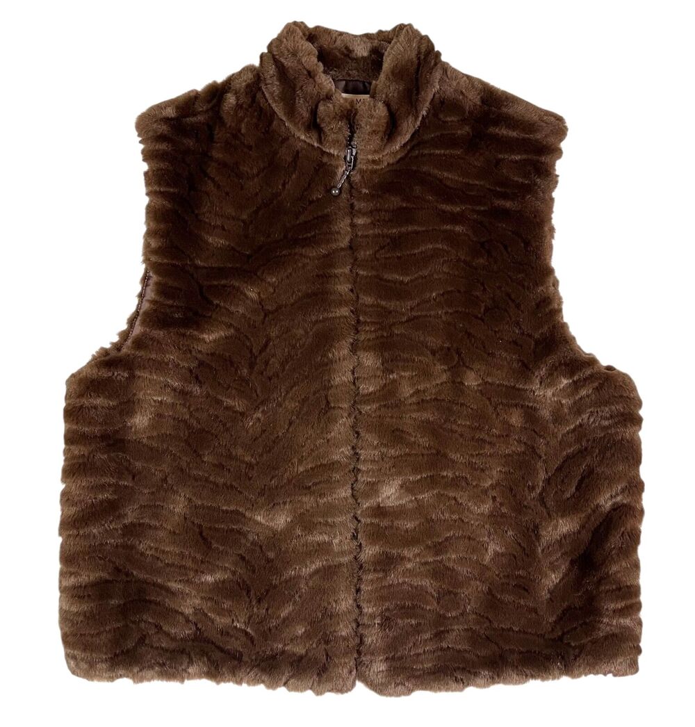 Bechamel Women's Brown Faux Fur Zip Front Vest Size PM Mobwife Boho Luxury